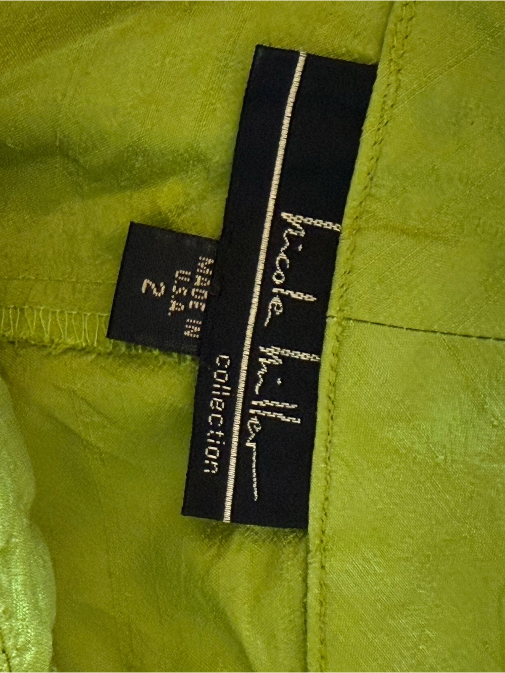 Nicole Miller Collection 100% Silk Chartreuse Cropped Pants Size 2 Y2K - Picture 4 of 6